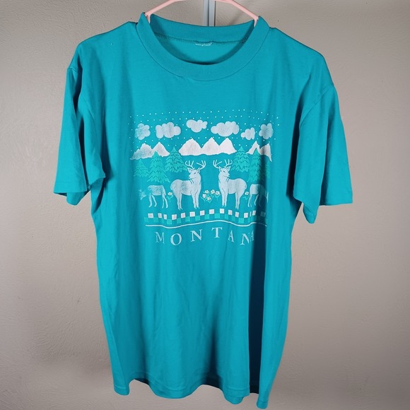 Other - Vintage Montana State Nature Scene Single Stitch Deer Forest Short Sleeve Shirt